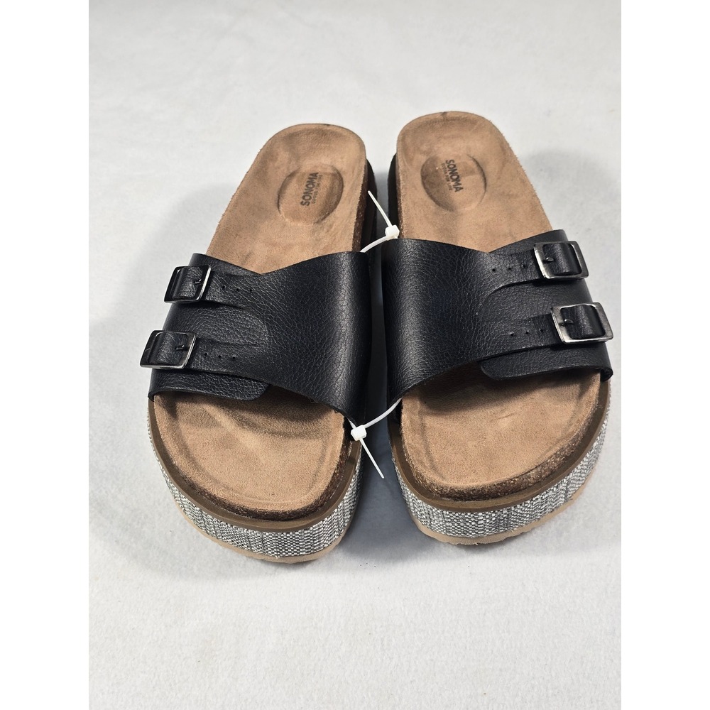 Sonoma Goods For Life Womens Black Platform Slide Sandals Size 10 Buckle Straps